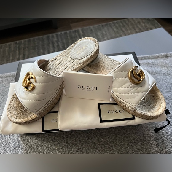 GUCCI GG MARMONT GREAT WHITE ESPADRILLE SANDAL WOMEN 37 (7 US) - Picture 1 of 14